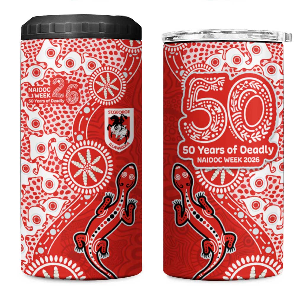 St George Illawarra Dragons NAIDOC Week 2026 4 in 1 Can Cooler Tumbler Aboriginal Lizard Dot Painting - 50 Years of Deadly