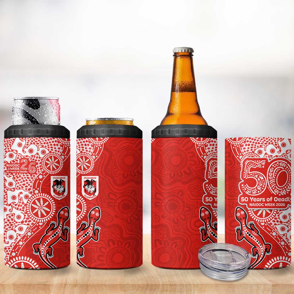 St George Illawarra Dragons NAIDOC Week 2026 4 in 1 Can Cooler Tumbler Aboriginal Lizard Dot Painting - 50 Years of Deadly