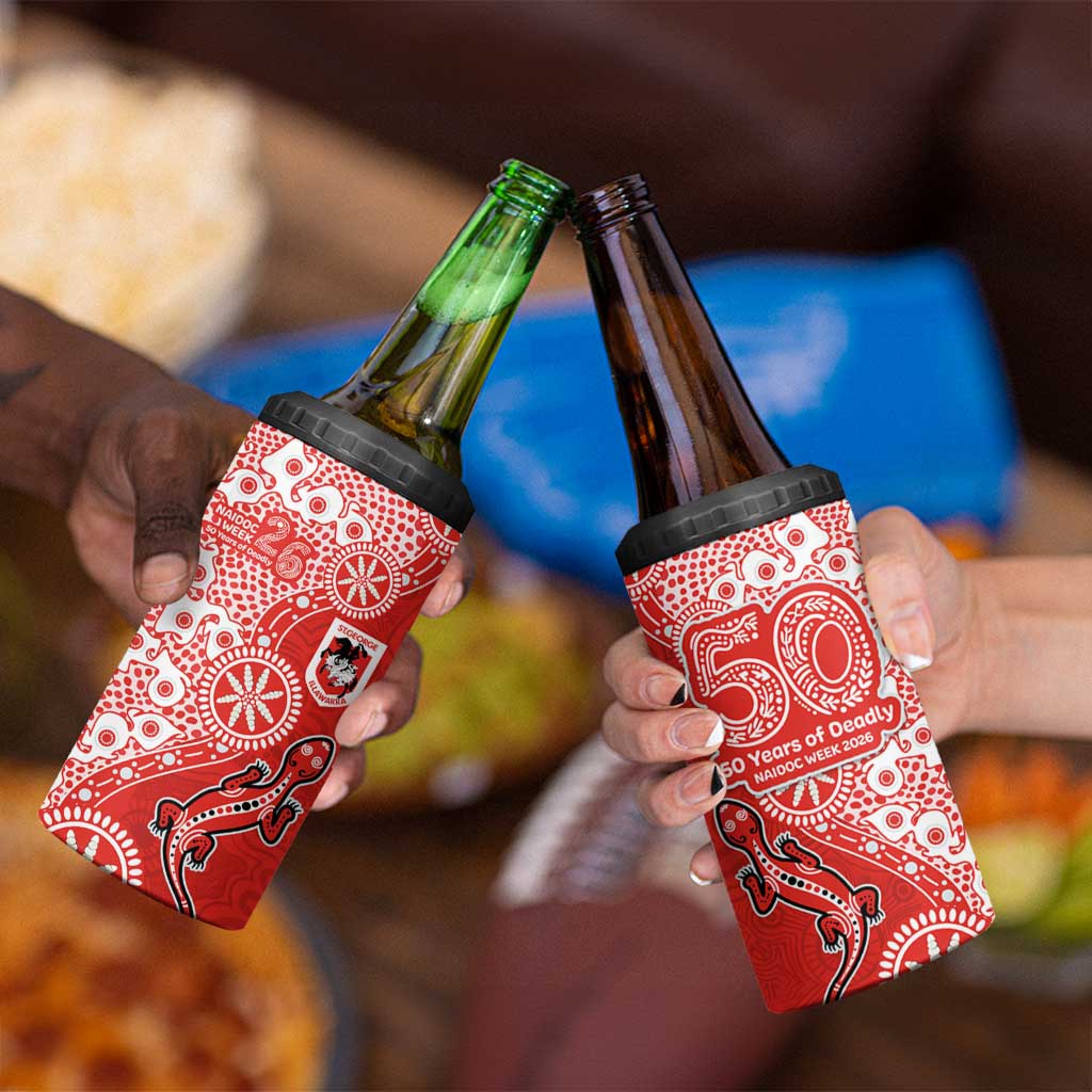 St George Illawarra Dragons NAIDOC Week 2026 4 in 1 Can Cooler Tumbler Aboriginal Lizard Dot Painting - 50 Years of Deadly