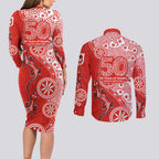 St George Illawarra Dragons NAIDOC Week 2026 Couples Matching Long Sleeve Bodycon Dress and Long Sleeve Button Shirt Aboriginal Lizard Dot Painting - 50 Years of Deadly