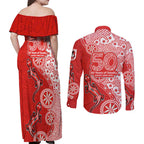 St George Illawarra Dragons NAIDOC Week 2026 Couples Matching Off Shoulder Maxi Dress and Long Sleeve Button Shirt Aboriginal Lizard Dot Painting - 50 Years of Deadly