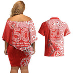 St George Illawarra Dragons NAIDOC Week 2026 Couples Matching Off Shoulder Short Dress and Hawaiian Shirt Aboriginal Lizard Dot Painting - 50 Years of Deadly