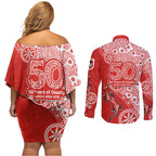 St George Illawarra Dragons NAIDOC Week 2026 Couples Matching Off Shoulder Short Dress and Long Sleeve Button Shirt Aboriginal Lizard Dot Painting - 50 Years of Deadly