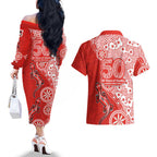 St George Illawarra Dragons NAIDOC Week 2026 Couples Matching Off The Shoulder Long Sleeve Dress and Hawaiian Shirt Aboriginal Lizard Dot Painting - 50 Years of Deadly