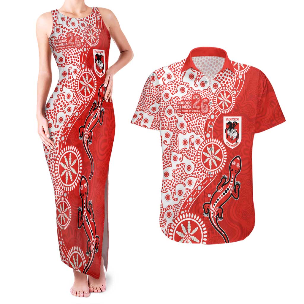 St George Illawarra Dragons NAIDOC Week 2026 Couples Matching Tank Maxi Dress and Hawaiian Shirt Aboriginal Lizard Dot Painting - 50 Years of Deadly