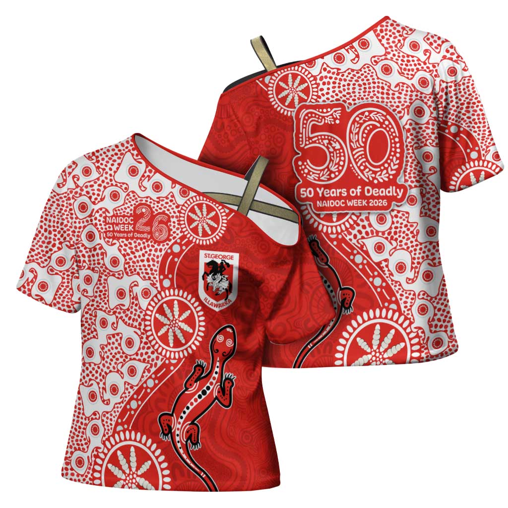 St George Illawarra Dragons NAIDOC Week 2026 Cross Shoulder Shirt Aboriginal Lizard Dot Painting - 50 Years of Deadly