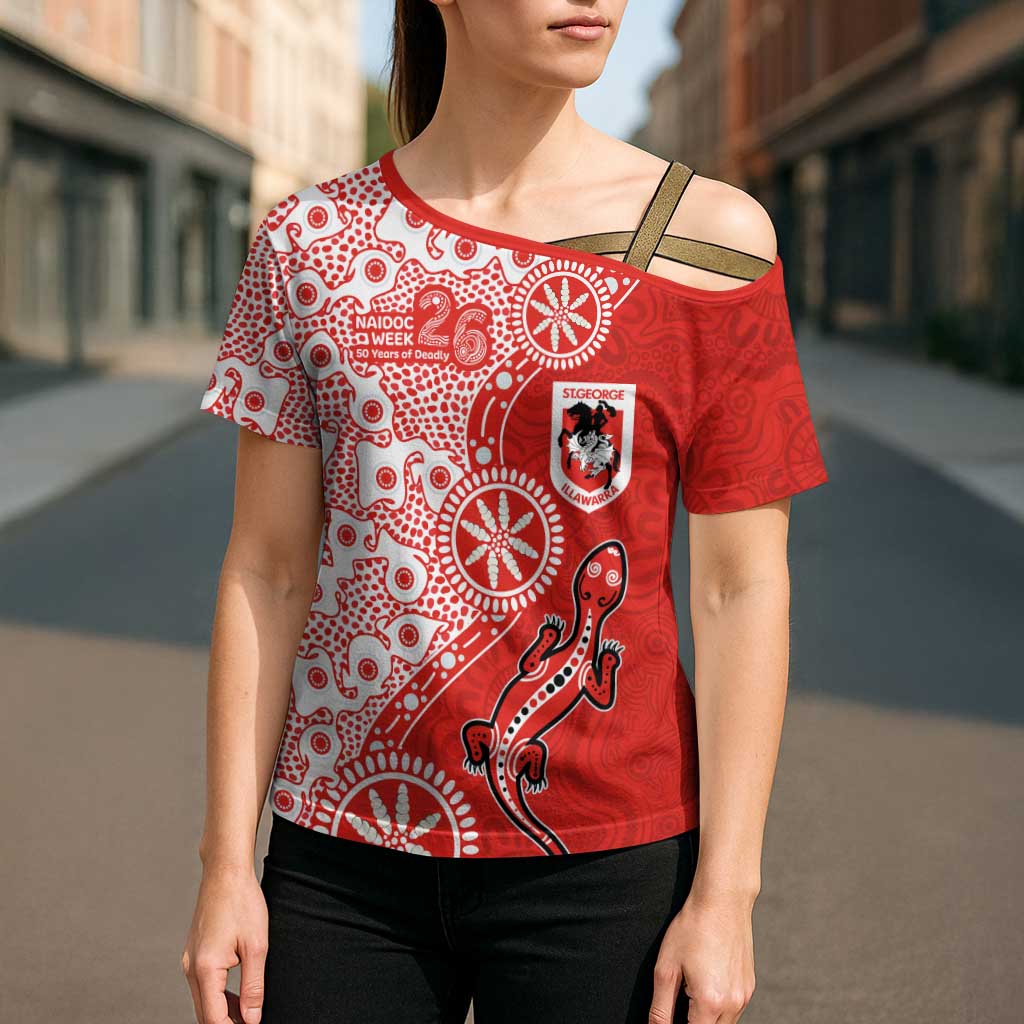 St George Illawarra Dragons NAIDOC Week 2026 Cross Shoulder Shirt Aboriginal Lizard Dot Painting - 50 Years of Deadly