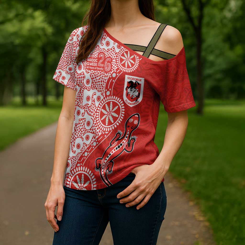 St George Illawarra Dragons NAIDOC Week 2026 Cross Shoulder Shirt Aboriginal Lizard Dot Painting - 50 Years of Deadly