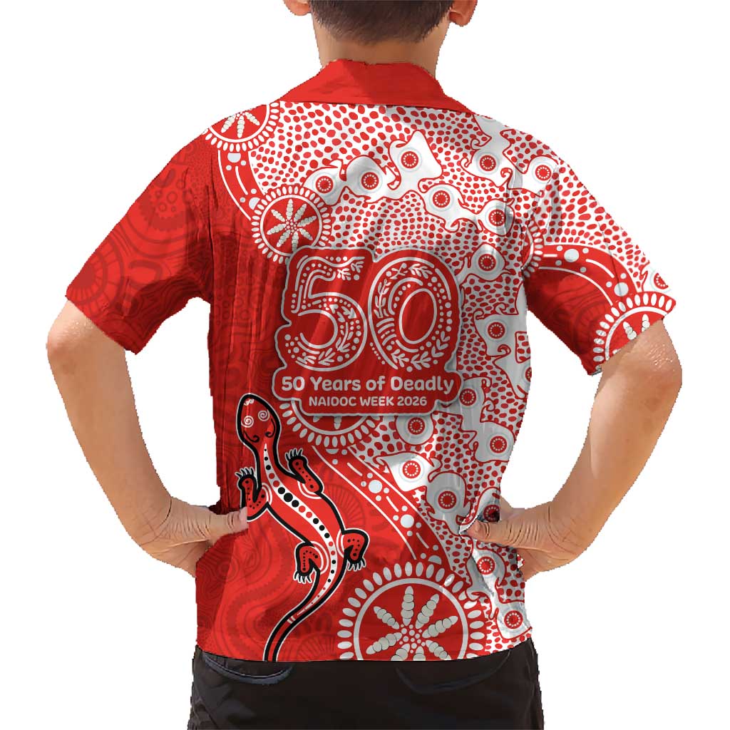 St George Illawarra Dragons NAIDOC Week 2026 Family Matching Long Sleeve Bodycon Dress and Hawaiian Shirt Aboriginal Lizard Dot Painting - 50 Years of Deadly