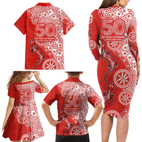 St George Illawarra Dragons NAIDOC Week 2026 Family Matching Long Sleeve Bodycon Dress and Hawaiian Shirt Aboriginal Lizard Dot Painting - 50 Years of Deadly