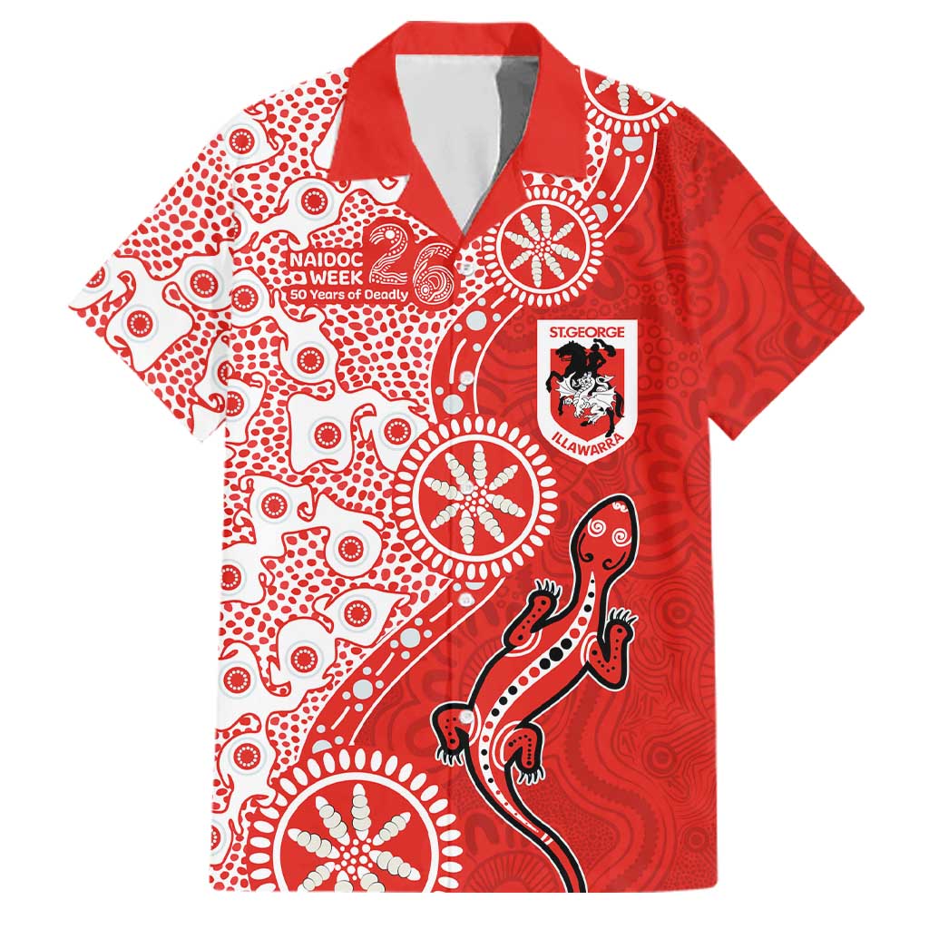 St George Illawarra Dragons NAIDOC Week 2026 Family Matching Mermaid Dress and Hawaiian Shirt Aboriginal Lizard Dot Painting - 50 Years of Deadly