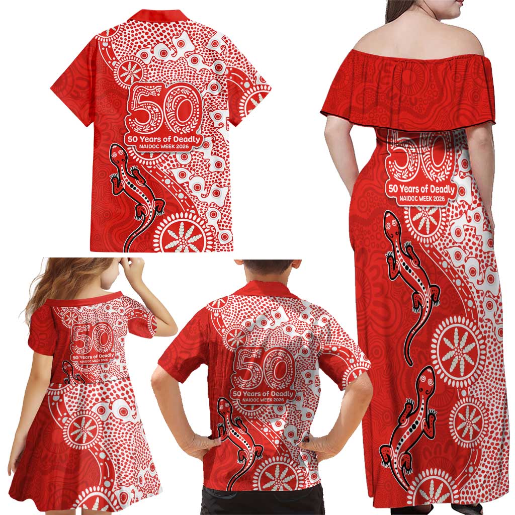St George Illawarra Dragons NAIDOC Week 2026 Family Matching Off Shoulder Maxi Dress and Hawaiian Shirt Aboriginal Lizard Dot Painting - 50 Years of Deadly