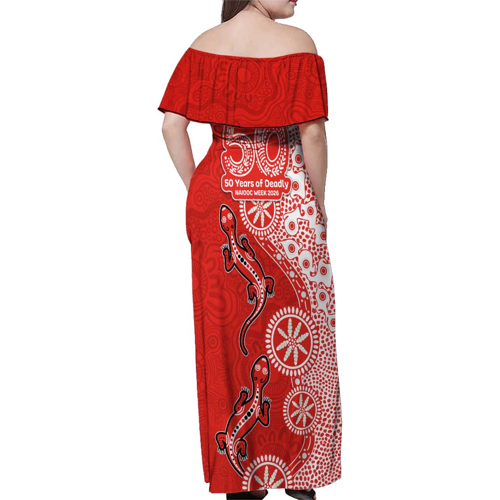 St George Illawarra Dragons NAIDOC Week 2026 Family Matching Off Shoulder Maxi Dress and Hawaiian Shirt Aboriginal Lizard Dot Painting - 50 Years of Deadly