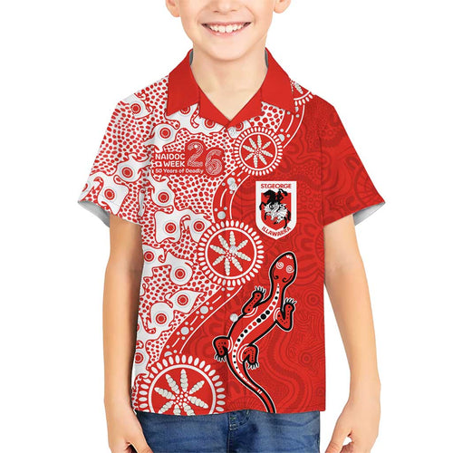 St George Illawarra Dragons NAIDOC Week 2026 Family Matching Off Shoulder Maxi Dress and Hawaiian Shirt Aboriginal Lizard Dot Painting - 50 Years of Deadly