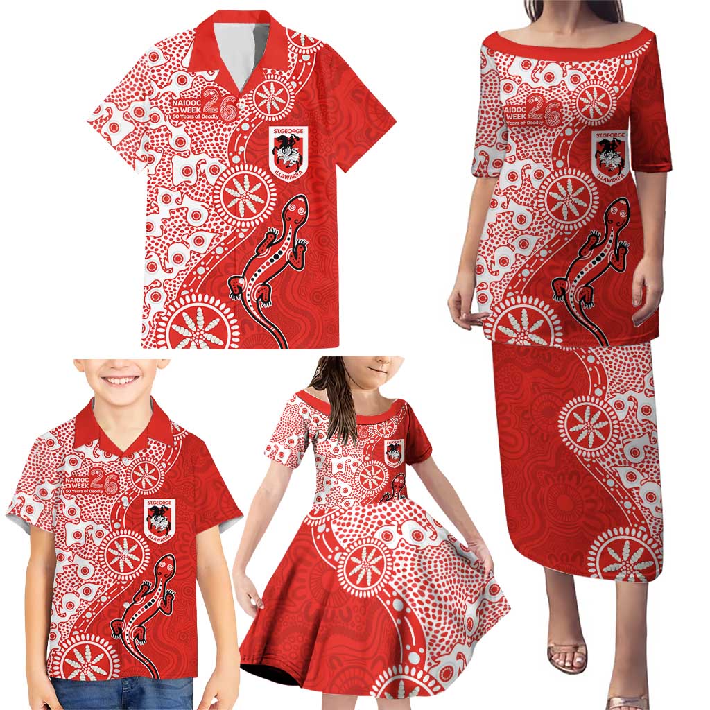 St George Illawarra Dragons NAIDOC Week 2026 Family Matching Puletasi and Hawaiian Shirt Aboriginal Lizard Dot Painting - 50 Years of Deadly