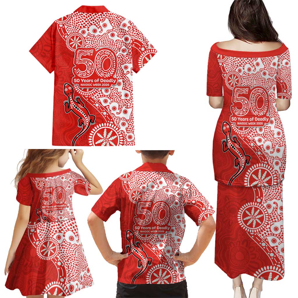 St George Illawarra Dragons NAIDOC Week 2026 Family Matching Puletasi and Hawaiian Shirt Aboriginal Lizard Dot Painting - 50 Years of Deadly