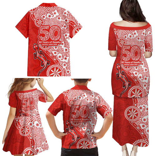 St George Illawarra Dragons NAIDOC Week 2026 Family Matching Puletasi and Hawaiian Shirt Aboriginal Lizard Dot Painting - 50 Years of Deadly