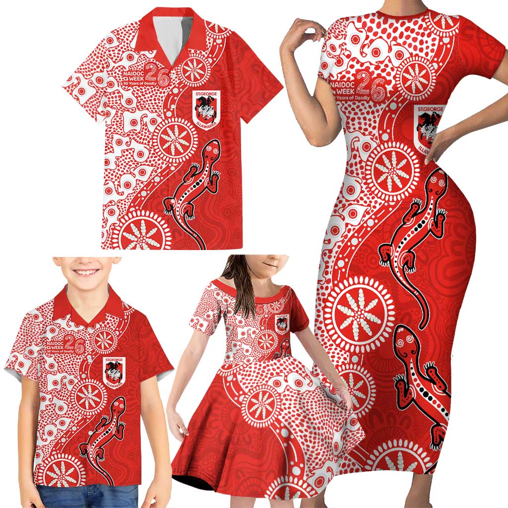 St George Illawarra Dragons NAIDOC Week 2026 Family Matching Short Sleeve Bodycon Dress and Hawaiian Shirt Aboriginal Lizard Dot Painting - 50 Years of Deadly
