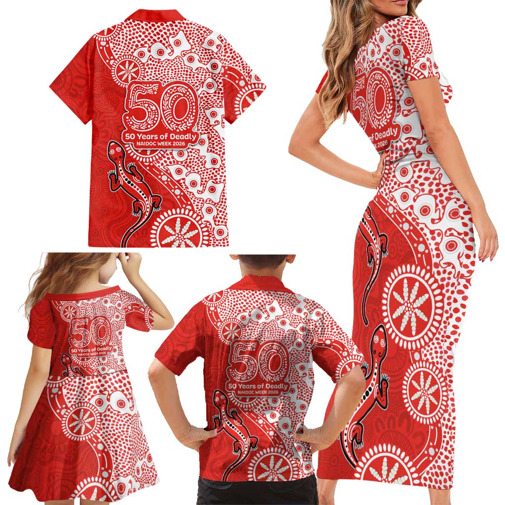 St George Illawarra Dragons NAIDOC Week 2026 Family Matching Short Sleeve Bodycon Dress and Hawaiian Shirt Aboriginal Lizard Dot Painting - 50 Years of Deadly