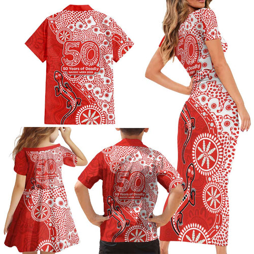 St George Illawarra Dragons NAIDOC Week 2026 Family Matching Short Sleeve Bodycon Dress and Hawaiian Shirt Aboriginal Lizard Dot Painting - 50 Years of Deadly