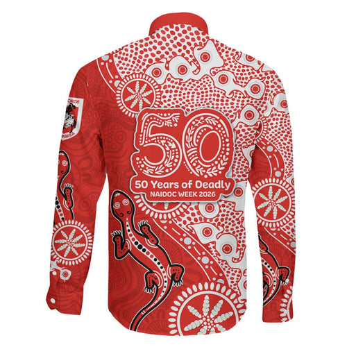 St George Illawarra Dragons NAIDOC Week 2026 Family Matching Short Sleeve Bodycon Dress and Hawaiian Shirt Aboriginal Lizard Dot Painting - 50 Years of Deadly
