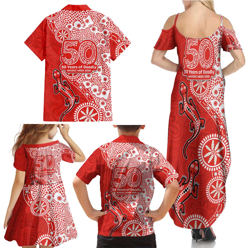 St George Illawarra Dragons NAIDOC Week 2026 Family Matching Summer Maxi Dress and Hawaiian Shirt Aboriginal Lizard Dot Painting - 50 Years of Deadly