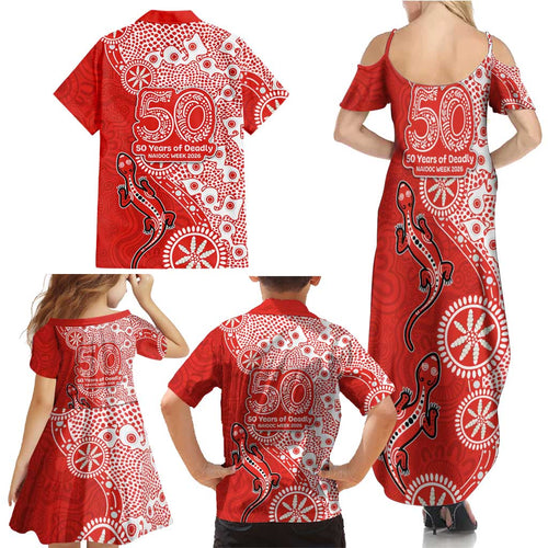 St George Illawarra Dragons NAIDOC Week 2026 Family Matching Summer Maxi Dress and Hawaiian Shirt Aboriginal Lizard Dot Painting - 50 Years of Deadly