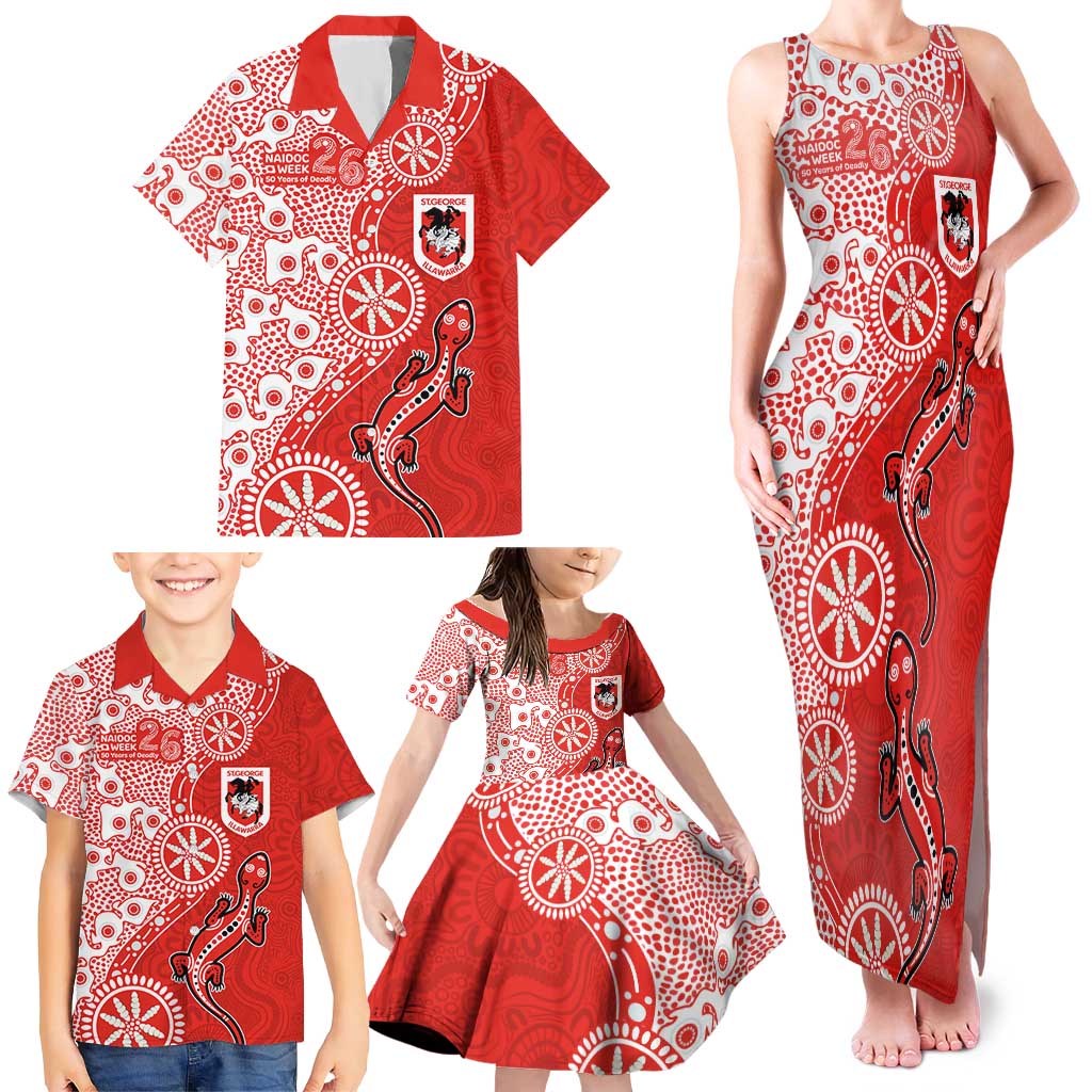 St George Illawarra Dragons NAIDOC Week 2026 Family Matching Tank Maxi Dress and Hawaiian Shirt Aboriginal Lizard Dot Painting - 50 Years of Deadly