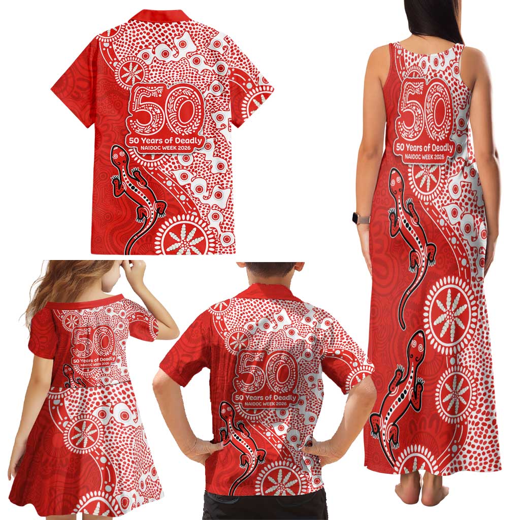 St George Illawarra Dragons NAIDOC Week 2026 Family Matching Tank Maxi Dress and Hawaiian Shirt Aboriginal Lizard Dot Painting - 50 Years of Deadly
