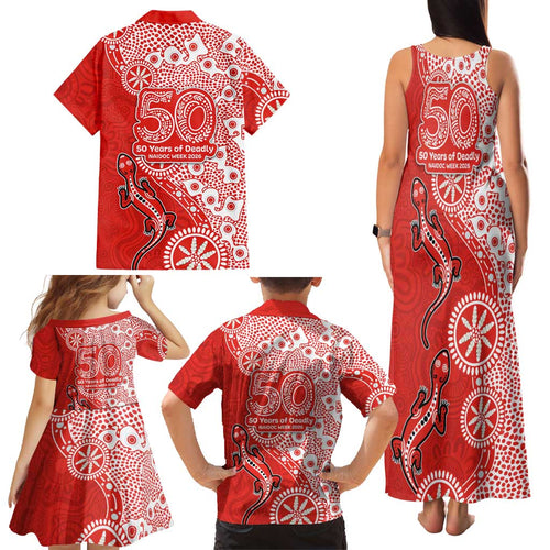 St George Illawarra Dragons NAIDOC Week 2026 Family Matching Tank Maxi Dress and Hawaiian Shirt Aboriginal Lizard Dot Painting - 50 Years of Deadly