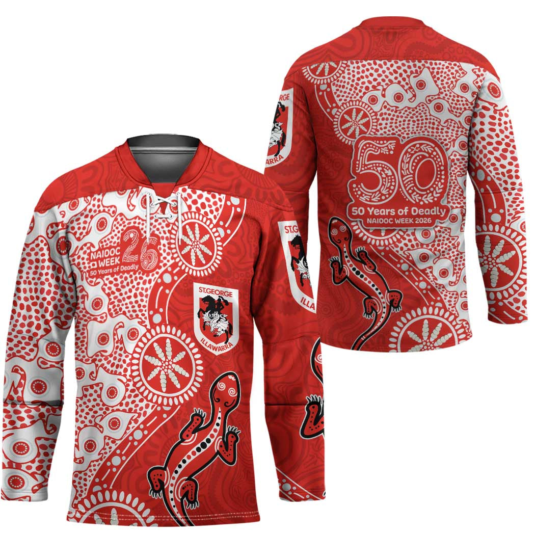 St George Illawarra Dragons NAIDOC Week 2026 Hockey Jersey Aboriginal Lizard Dot Painting - 50 Years of Deadly