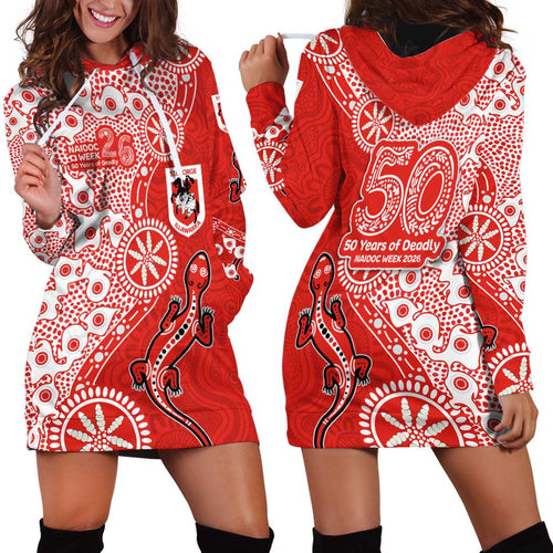 St George Illawarra Dragons NAIDOC Week 2026 Hoodie Dress Aboriginal Lizard Dot Painting - 50 Years of Deadly