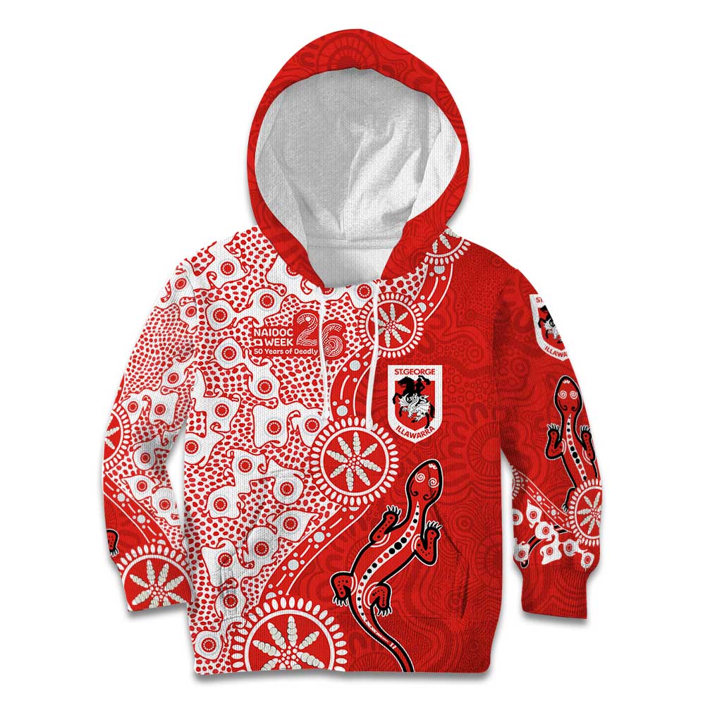 St George Illawarra Dragons NAIDOC Week 2026 Kid Hoodie Aboriginal Lizard Dot Painting - 50 Years of Deadly