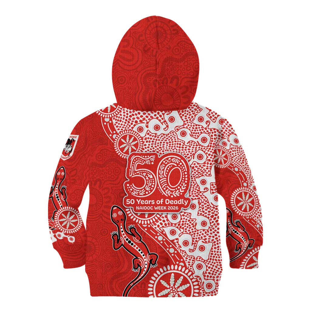 St George Illawarra Dragons NAIDOC Week 2026 Kid Hoodie Aboriginal Lizard Dot Painting - 50 Years of Deadly