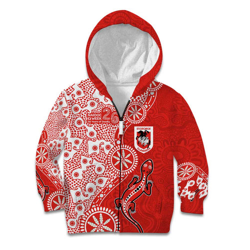 St George Illawarra Dragons NAIDOC Week 2026 Kid Hoodie Aboriginal Lizard Dot Painting - 50 Years of Deadly