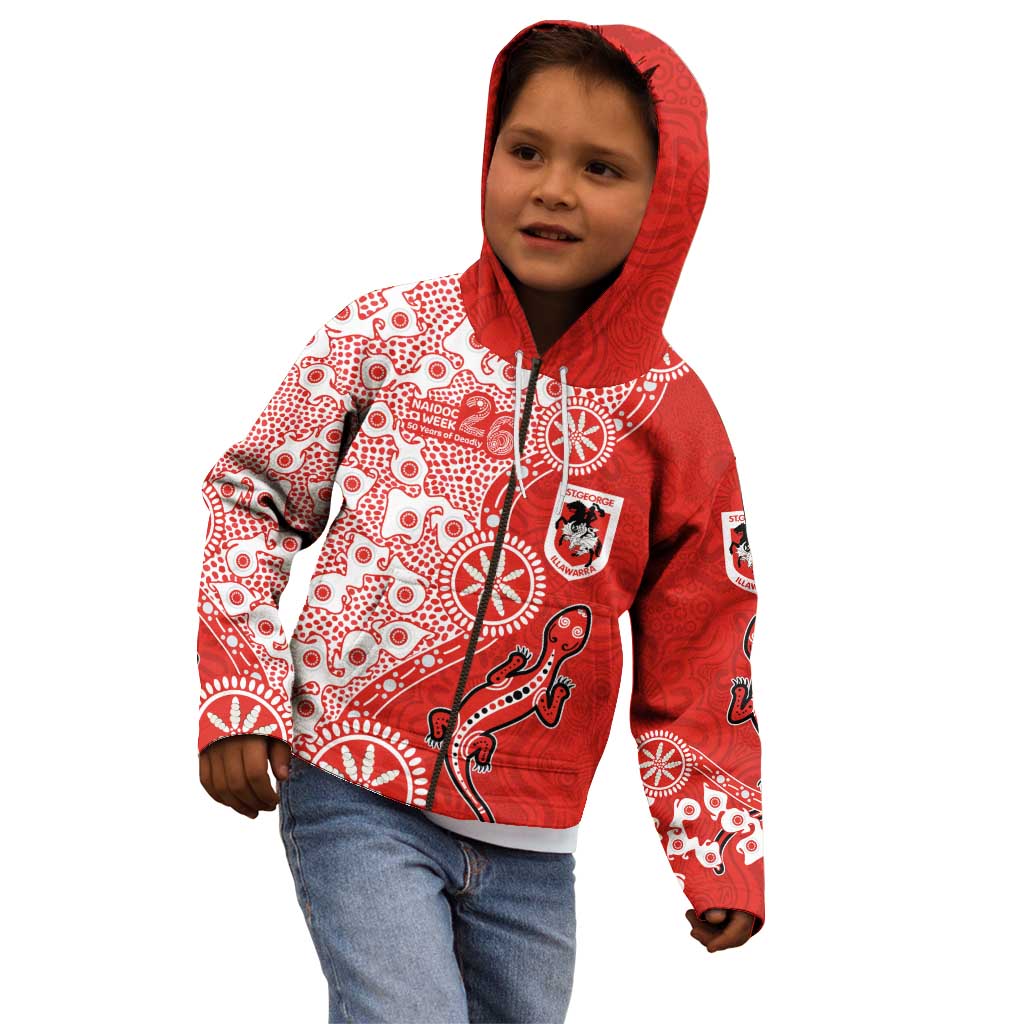 St George Illawarra Dragons NAIDOC Week 2026 Kid Hoodie Aboriginal Lizard Dot Painting - 50 Years of Deadly