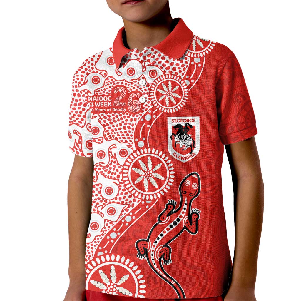 St George Illawarra Dragons NAIDOC Week 2026 Kid Polo Shirt Aboriginal Lizard Dot Painting - 50 Years of Deadly