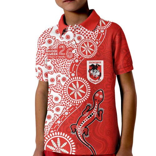 St George Illawarra Dragons NAIDOC Week 2026 Kid Polo Shirt Aboriginal Lizard Dot Painting - 50 Years of Deadly