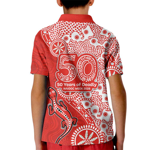 St George Illawarra Dragons NAIDOC Week 2026 Kid Polo Shirt Aboriginal Lizard Dot Painting - 50 Years of Deadly