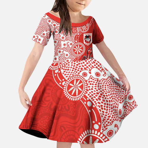 St George Illawarra Dragons NAIDOC Week 2026 Kid Short Sleeve Dress Aboriginal Lizard Dot Painting - 50 Years of Deadly