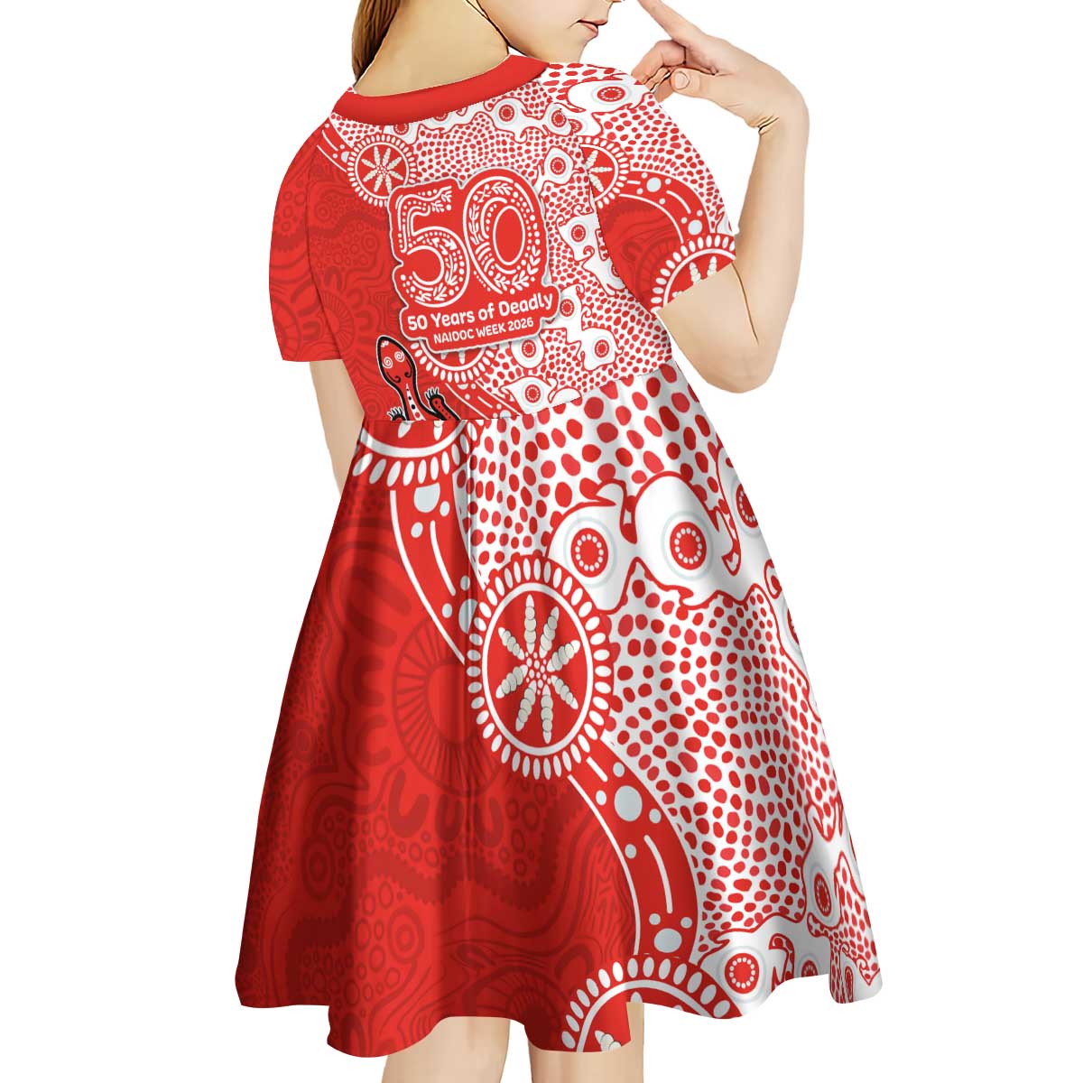 St George Illawarra Dragons NAIDOC Week 2026 Kid Short Sleeve Dress Aboriginal Lizard Dot Painting - 50 Years of Deadly