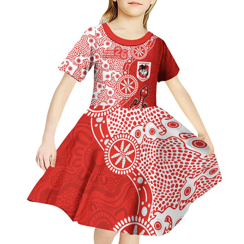 St George Illawarra Dragons NAIDOC Week 2026 Kid Short Sleeve Dress Aboriginal Lizard Dot Painting - 50 Years of Deadly