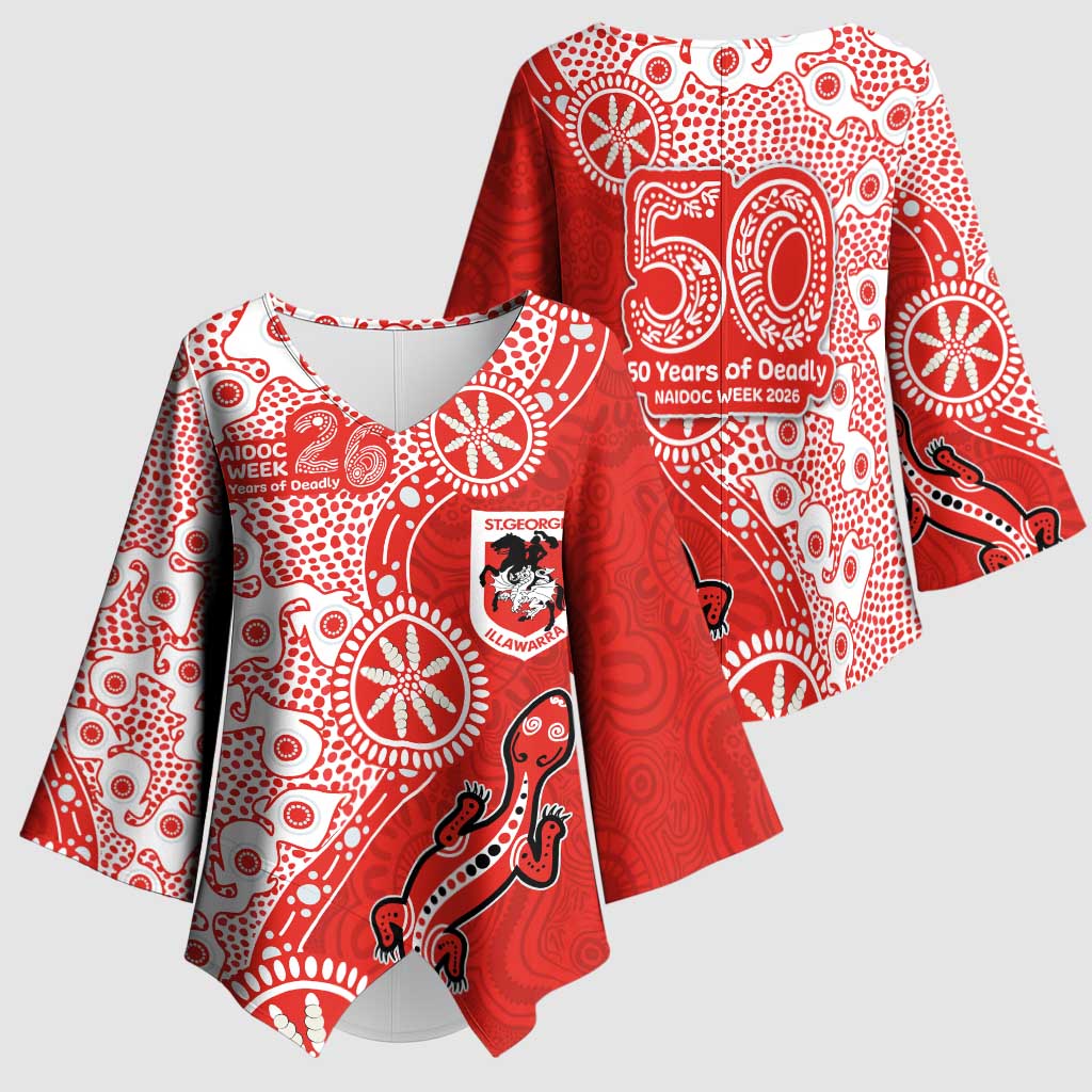 St George Illawarra Dragons NAIDOC Week 2026 Kimono Sleeve Blouse Aboriginal Lizard Dot Painting - 50 Years of Deadly