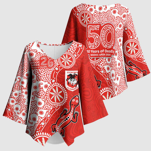 St George Illawarra Dragons NAIDOC Week 2026 Kimono Sleeve Blouse Aboriginal Lizard Dot Painting - 50 Years of Deadly