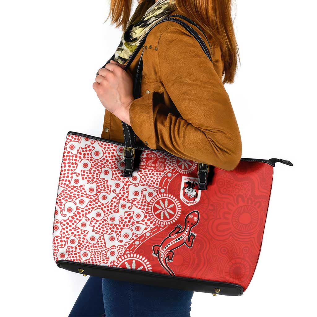 St George Illawarra Dragons NAIDOC Week 2026 Leather Tote Bag Aboriginal Lizard Dot Painting - 50 Years of Deadly
