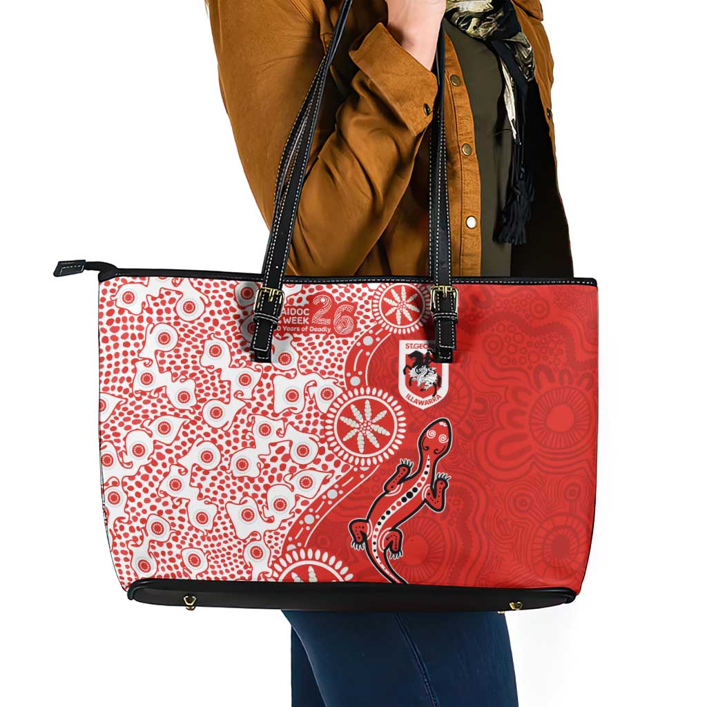 St George Illawarra Dragons NAIDOC Week 2026 Leather Tote Bag Aboriginal Lizard Dot Painting - 50 Years of Deadly