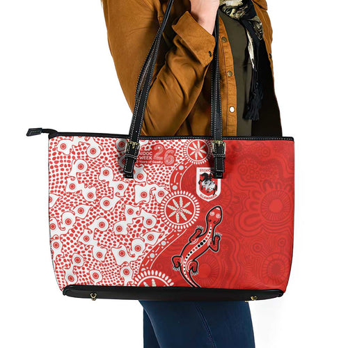 St George Illawarra Dragons NAIDOC Week 2026 Leather Tote Bag Aboriginal Lizard Dot Painting - 50 Years of Deadly
