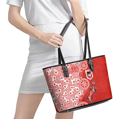 St George Illawarra Dragons NAIDOC Week 2026 Leather Tote Bag Aboriginal Lizard Dot Painting - 50 Years of Deadly