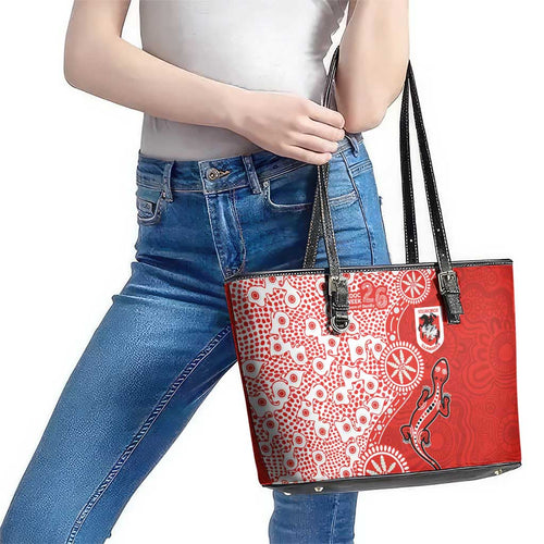 St George Illawarra Dragons NAIDOC Week 2026 Leather Tote Bag Aboriginal Lizard Dot Painting - 50 Years of Deadly