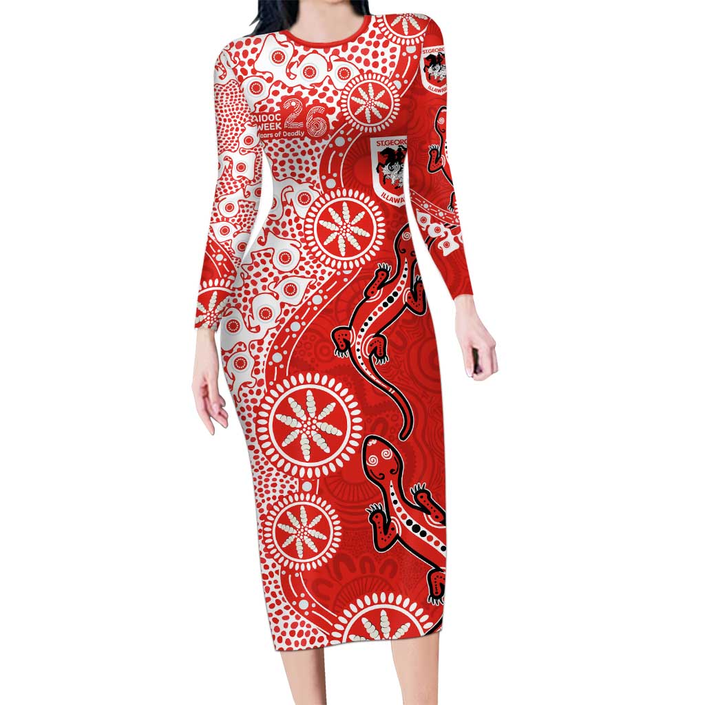 St George Illawarra Dragons NAIDOC Week 2026 Long Sleeve Bodycon Dress Aboriginal Lizard Dot Painting - 50 Years of Deadly